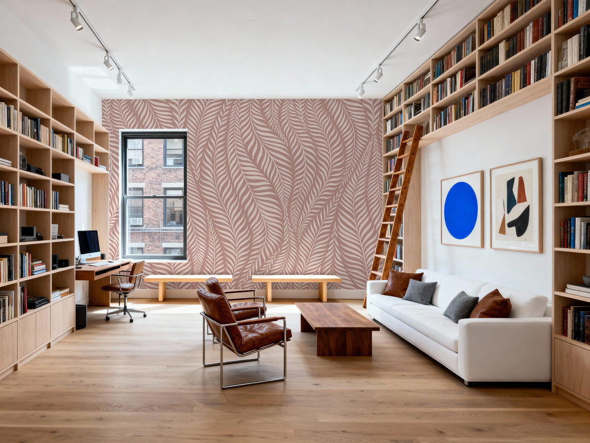 Pink Leaf Wave Mural Wallpaper - room preview 06