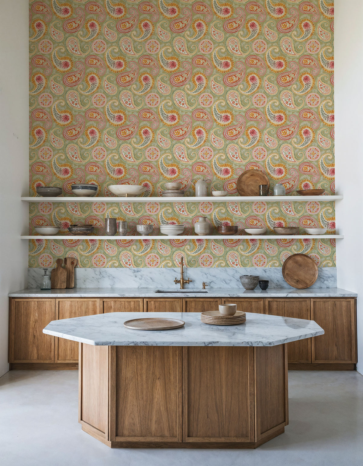 Harvest Paisley Swamp Green Mural Wallpaper - room preview 06