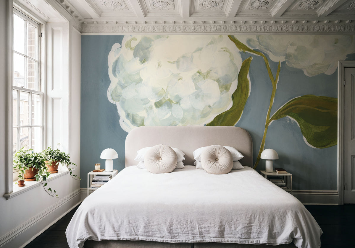 Dusty Blue Hydrangea I Mural Wallpaper - room preview 06