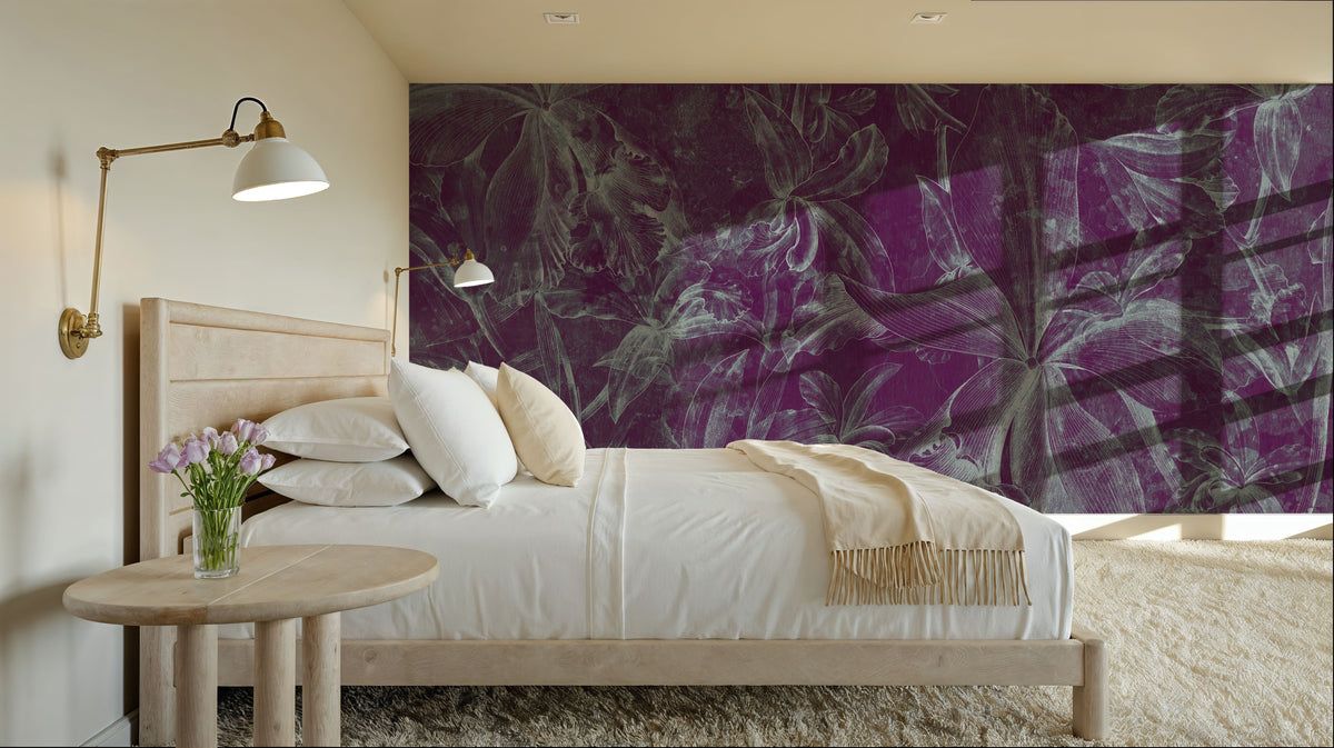 Orchids Sketch Mural Wallpaper - Colorful Tone - room preview 06