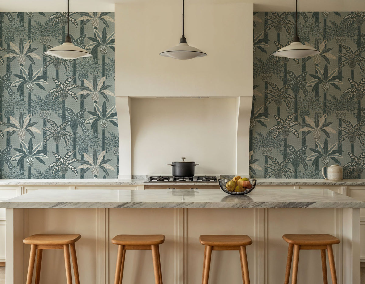 Palmera Luxe, Chalky Blue Mural Wallpaper - room preview 06