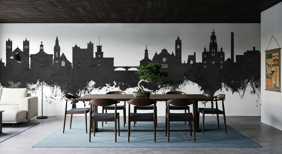Nashua New Hampshire Skyline Black & White Mural Wallpaper - room preview 06