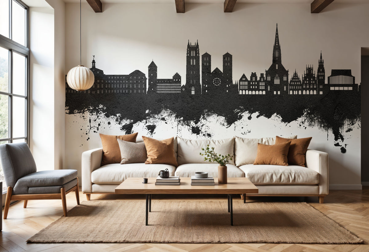 Münster Germany Skyline Black & White Mural Wallpaper - room preview 06