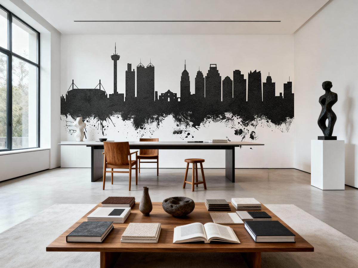 San Antonio Texas Skyline Black & White Mural Wallpaper - room preview 06