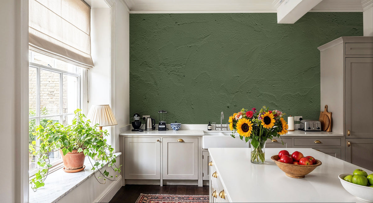 Green Plaster Mural Wallpaper - room preview 06