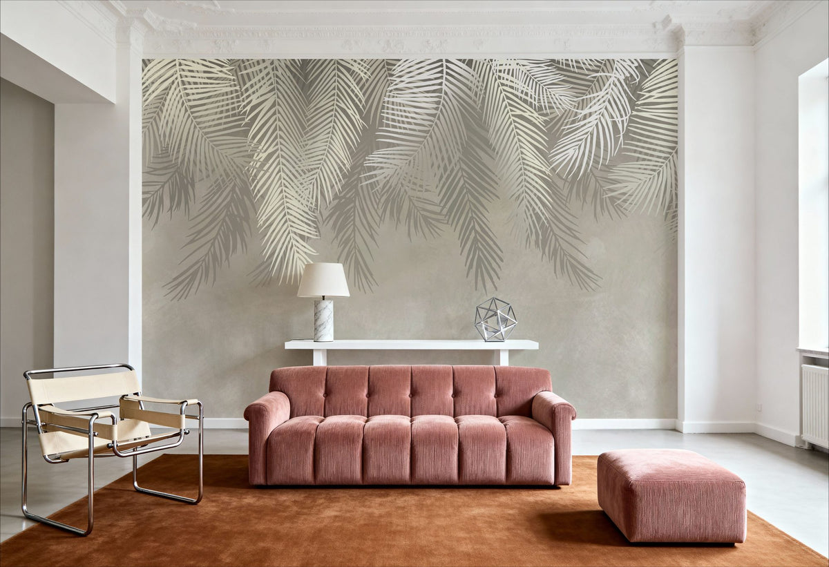 Palms Above, Sage Green Mural Wallpaper - room preview 06