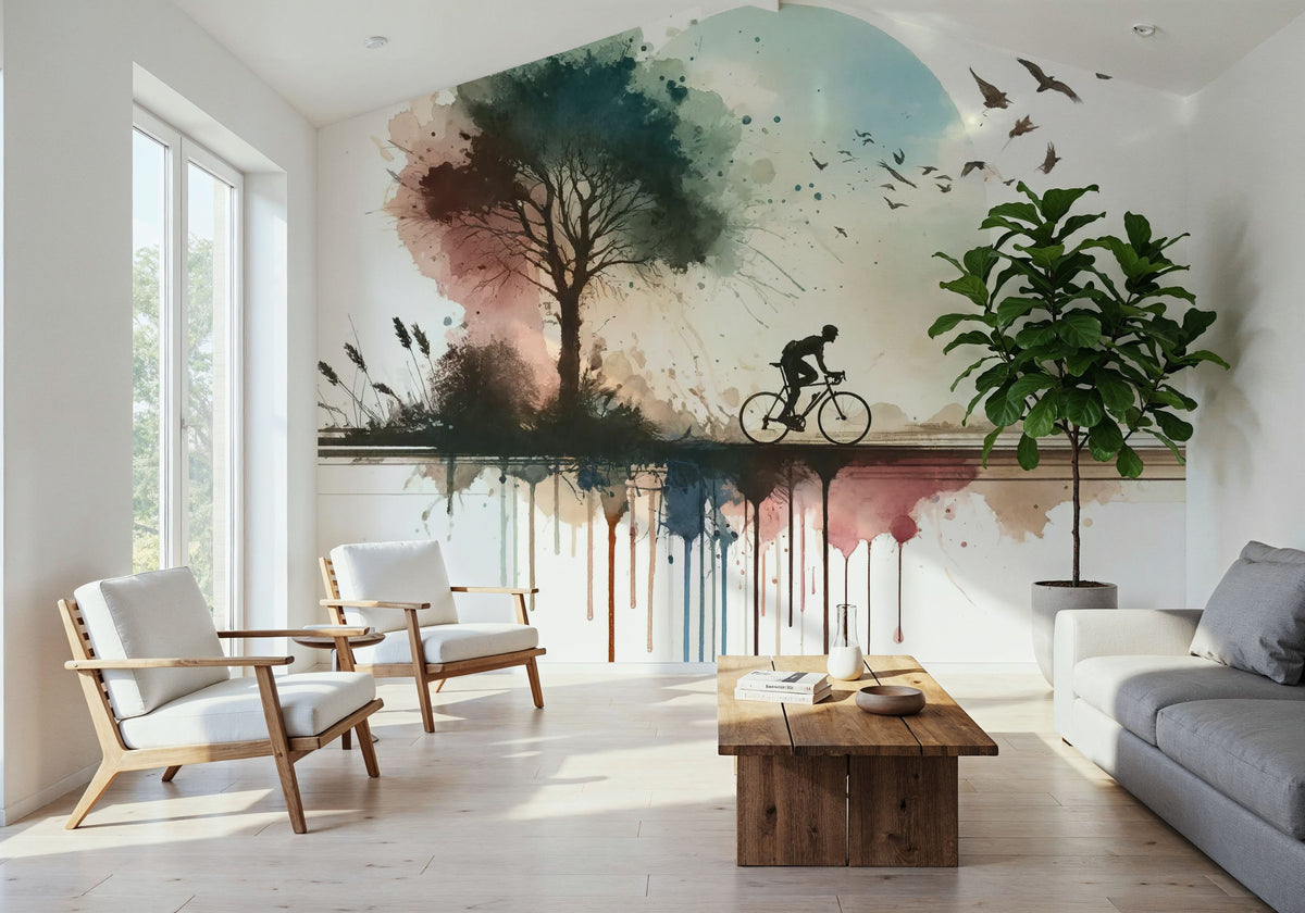 Cycling Towards Twilight Mural Wallpaper - room preview 06