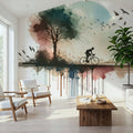 Cycling Towards Twilight Mural Wallpaper - room preview 06