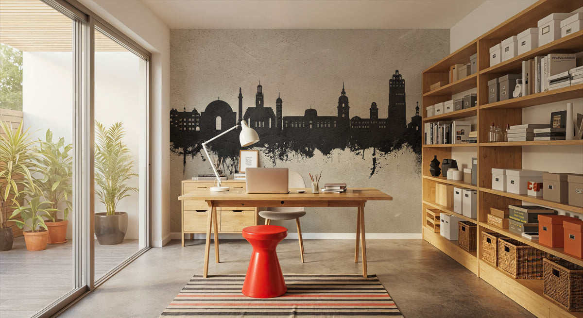 Darmstadt Skyline Concrete Mural Wallpaper - room preview 06