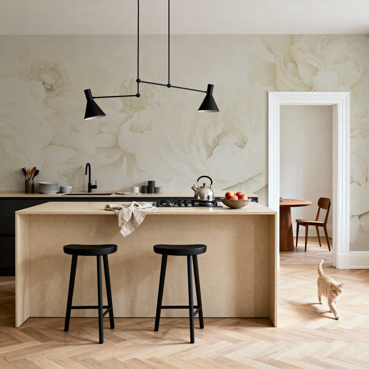 Transcendent Peony, Cream Mural Wallpaper - room preview 06