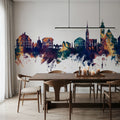 Hallstatt Austria Skyline Blue & Bronze Mural Wallpaper - room preview 06