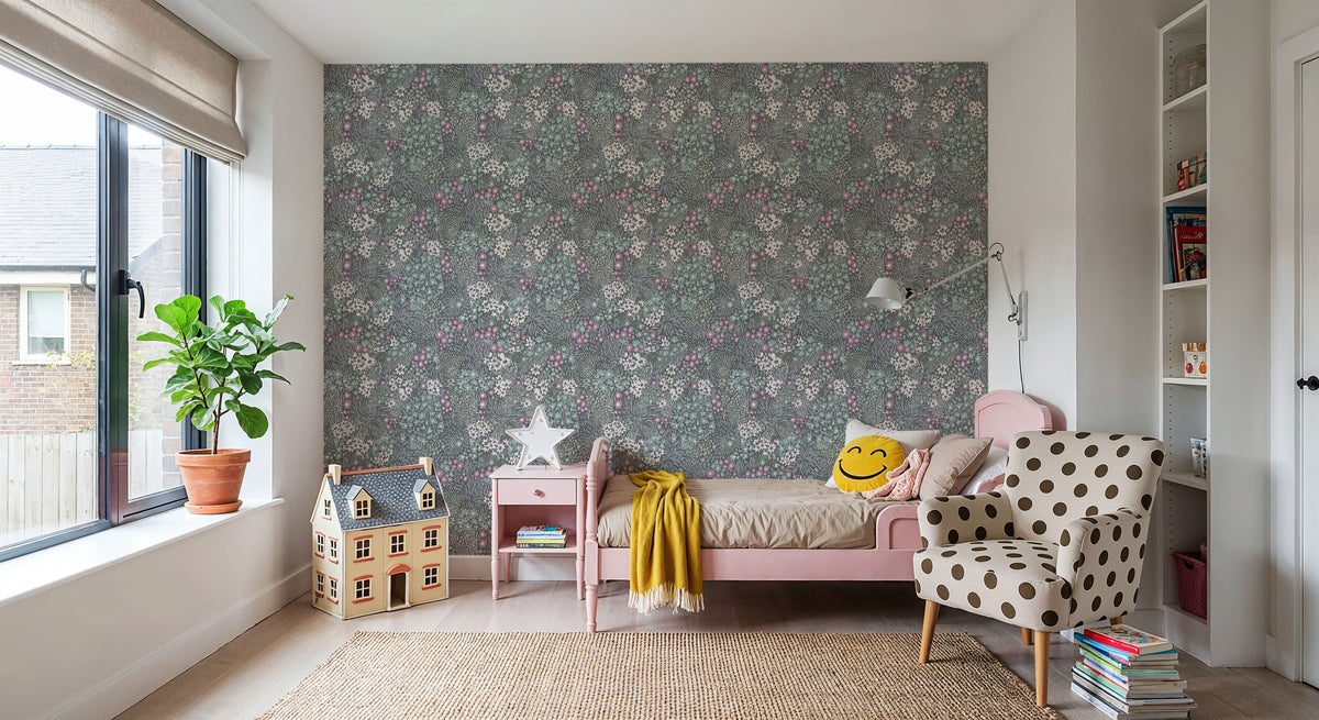 Floral Sparklers, Sage Mural Wallpaper - room preview 06