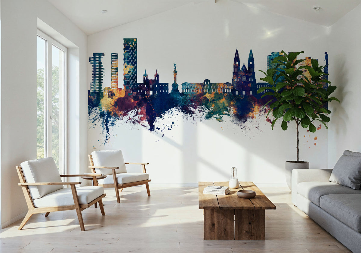 Quito Ecuador Skyline Blue & Bronze Mural Wallpaper - room preview 06