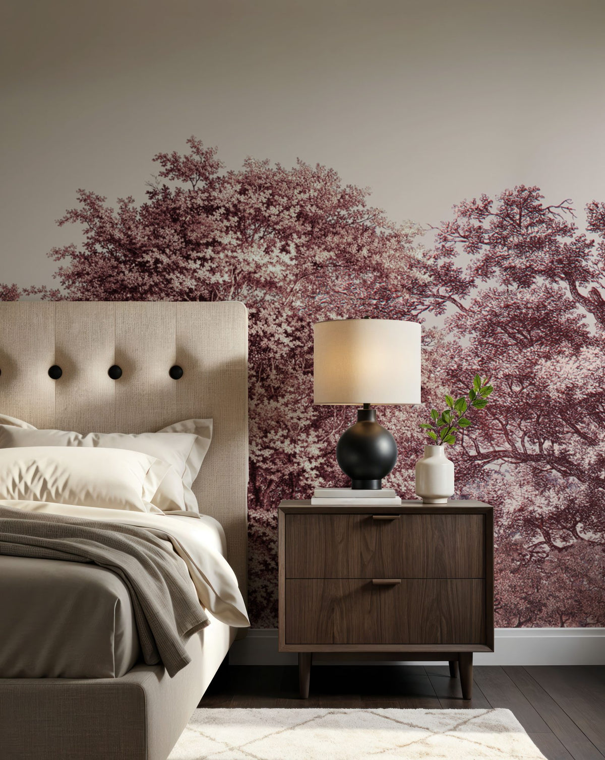 Over the Treetops, Burgundy Mural Wallpaper - room preview 06