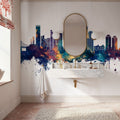 Queens New York Skyline Blue & Bronze Mural Wallpaper - room preview 06