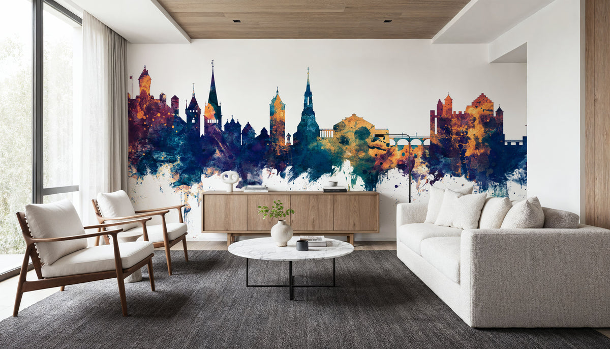 Schaffhausen Switzerland Skyline Blue & Bronze Mural Wallpaper - room preview 06