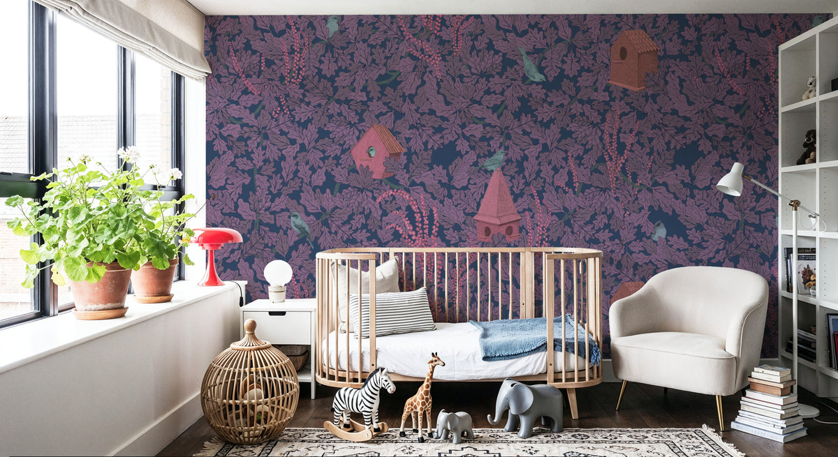 Bird House Oak, Purple Mural Wallpaper - room preview 06