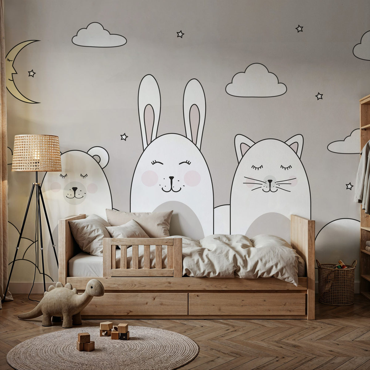 Sleeping Bunny Gray Mural Wallpaper - room preview 06