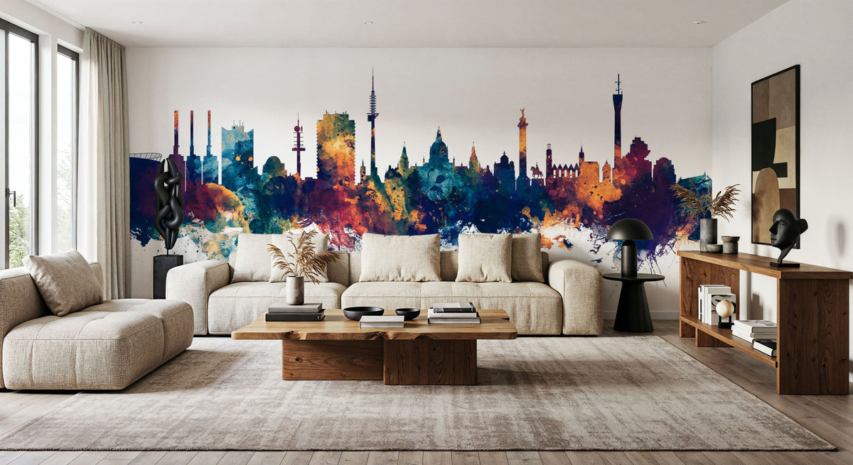 Hannover Germany Skyline Blue & Bronze Mural Wallpaper - room preview 06