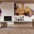Minneapolis Minnesota Skyline Purple & Gold Mural Wallpaper - room preview 06