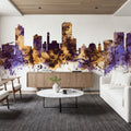 Wellington New Zealand Skyline Purple & Gold Mural Wallpaper - room preview 06