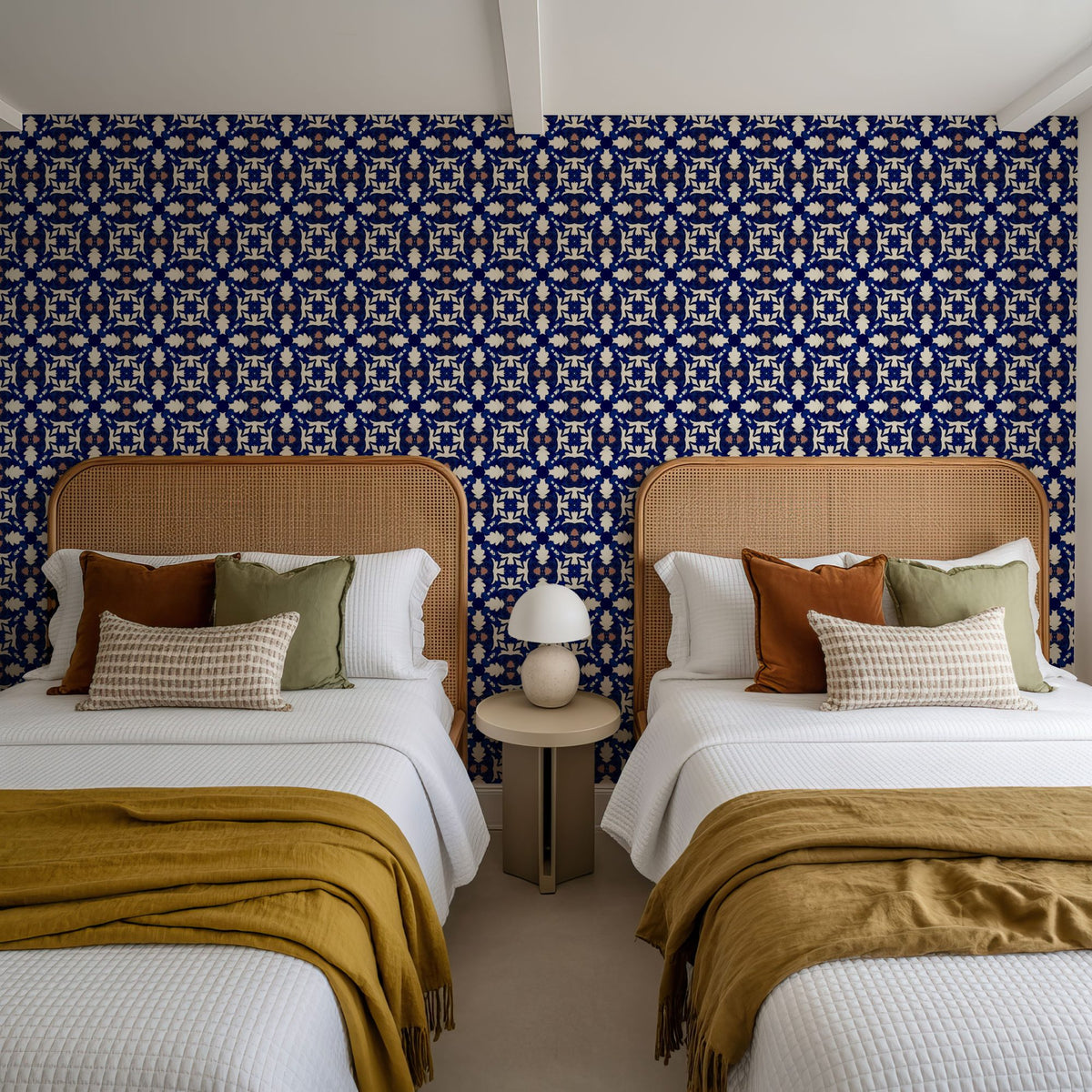 Nara Leaves on Indigo Mural Wallpaper - room preview 06
