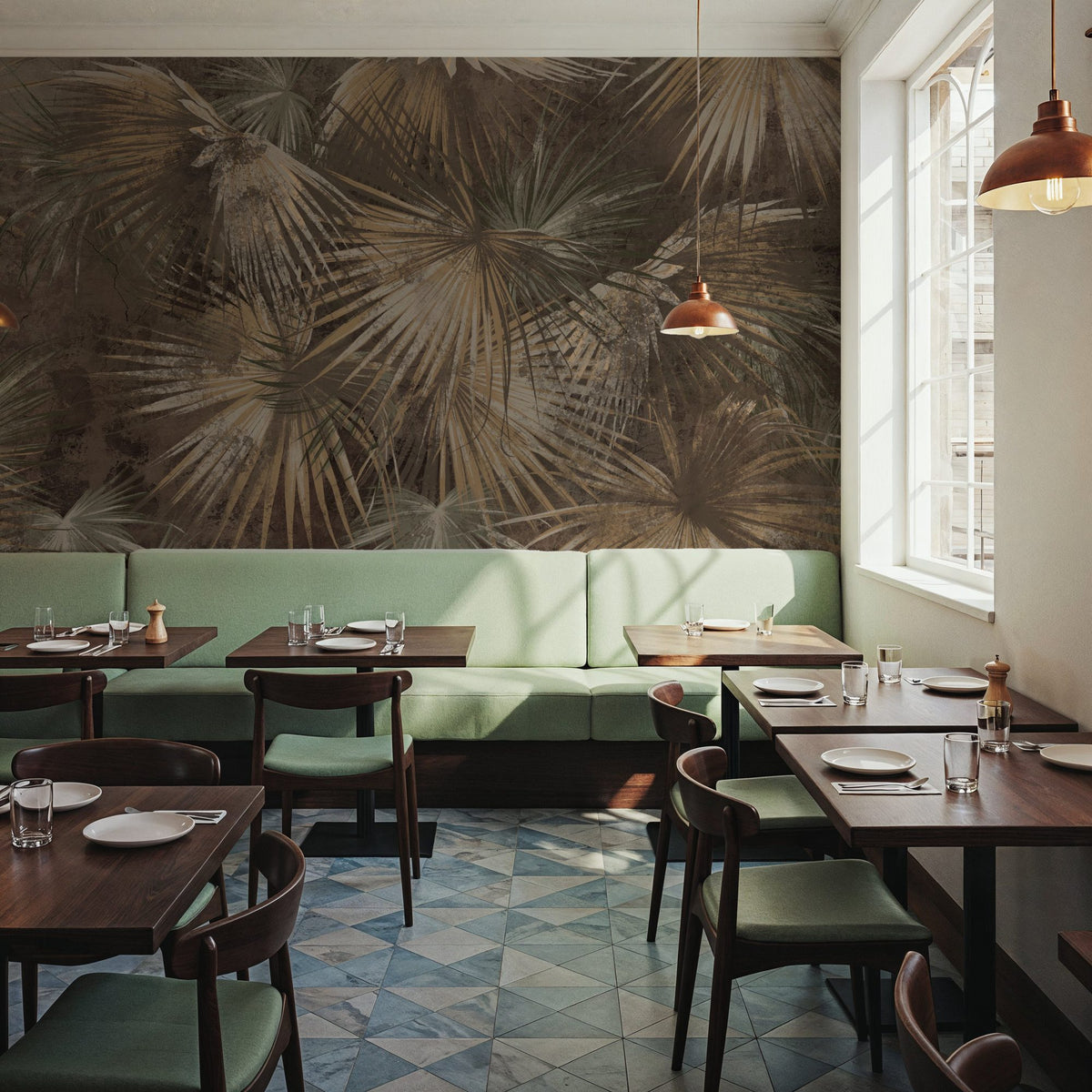 Retro Sunny Palms Mural Wallpaper - Warm Tone - room preview 06
