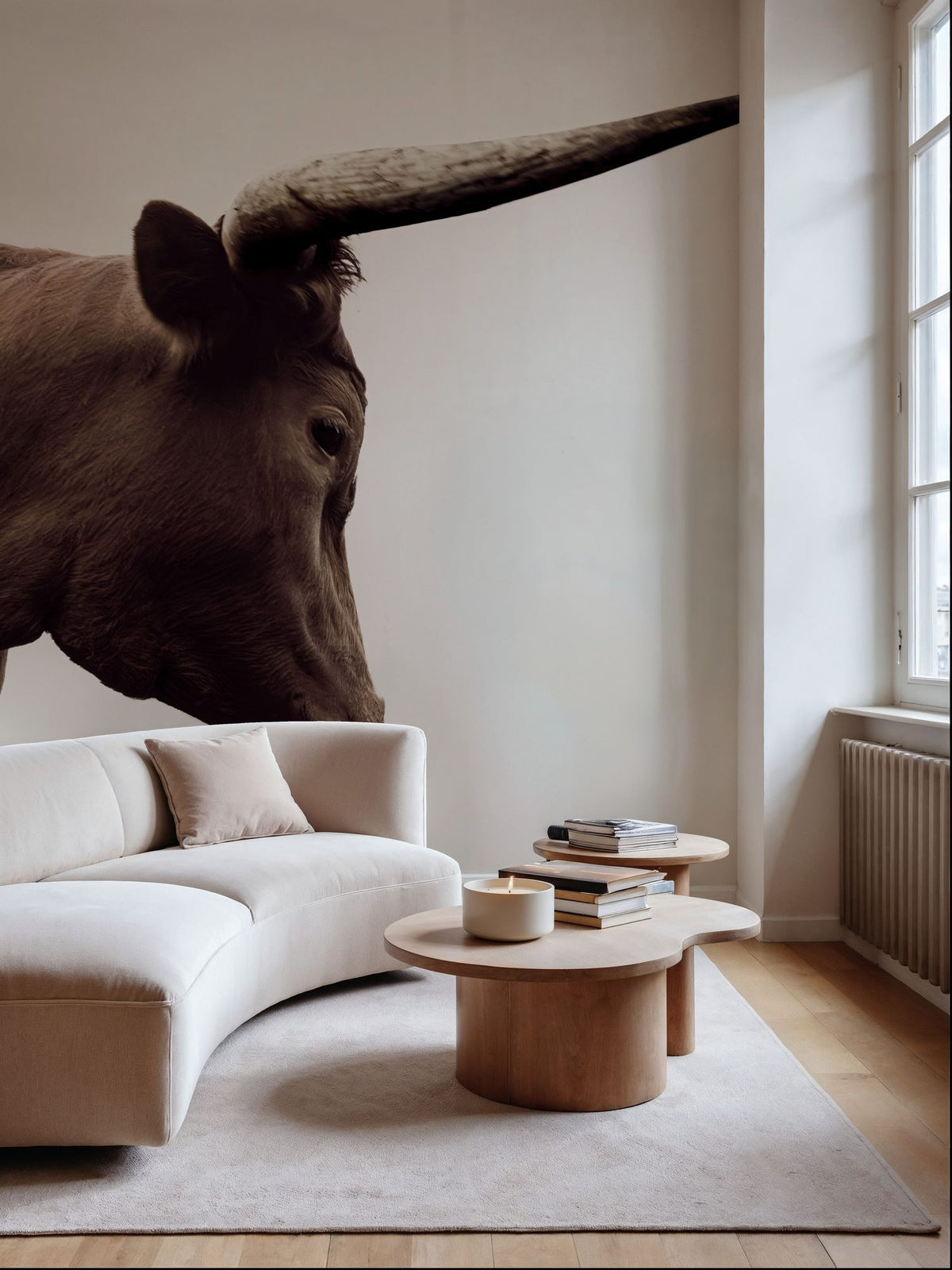 Longhorn Sunset Graze Sepia Mural Wallpaper - room preview 06
