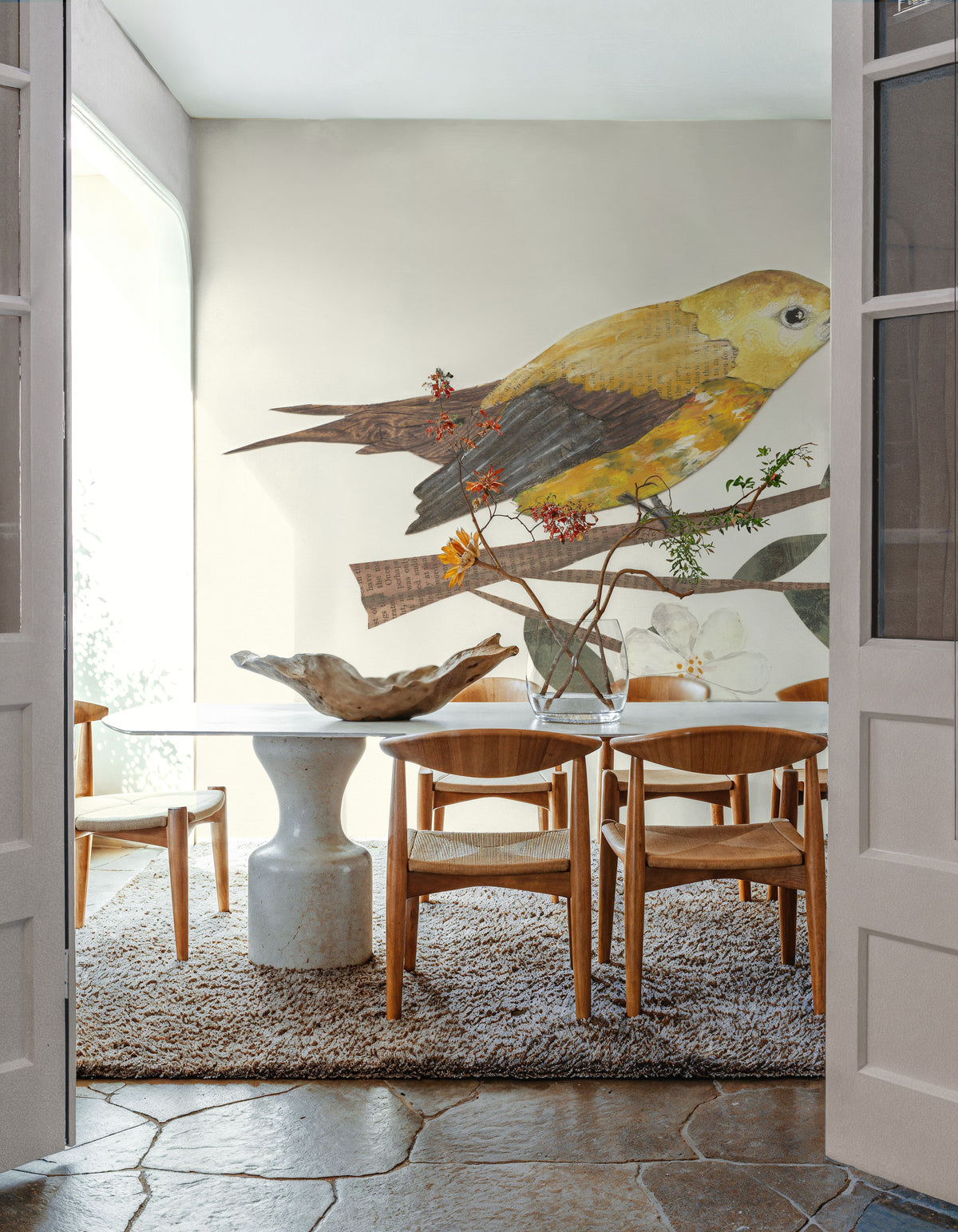 Yellow Paper Bird Mural Wallpaper - room preview 06
