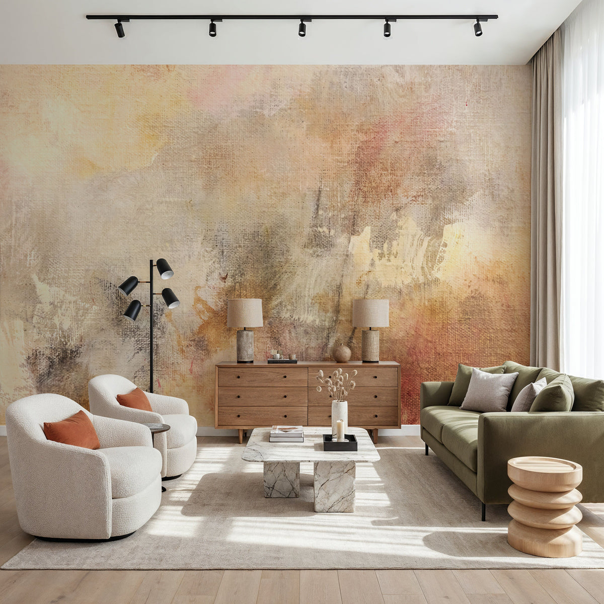 Soft Abstract Beige Mural Wallpaper - room preview 06