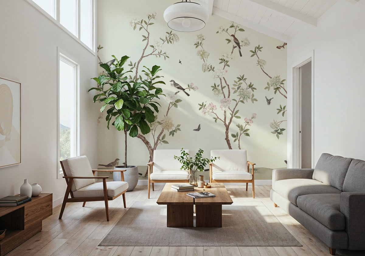 Peony Tree, Creme Mural Wallpaper - room preview 06