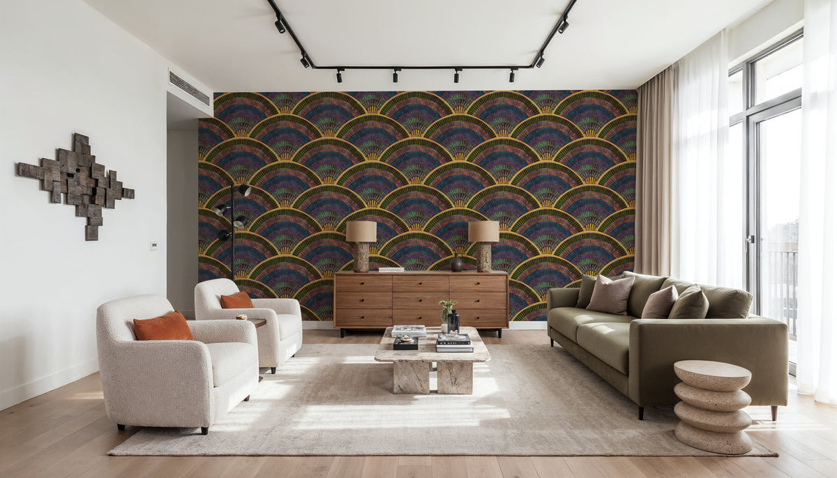 Moody Tiles, Warm Mural Wallpaper - room preview 06