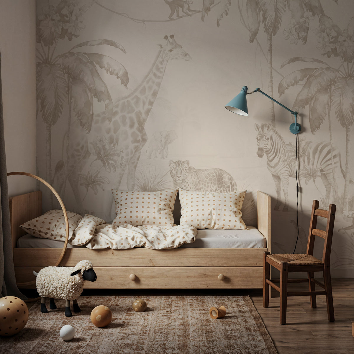 Whimsical Wildlife Gray Mural Wallpaper - room preview 06