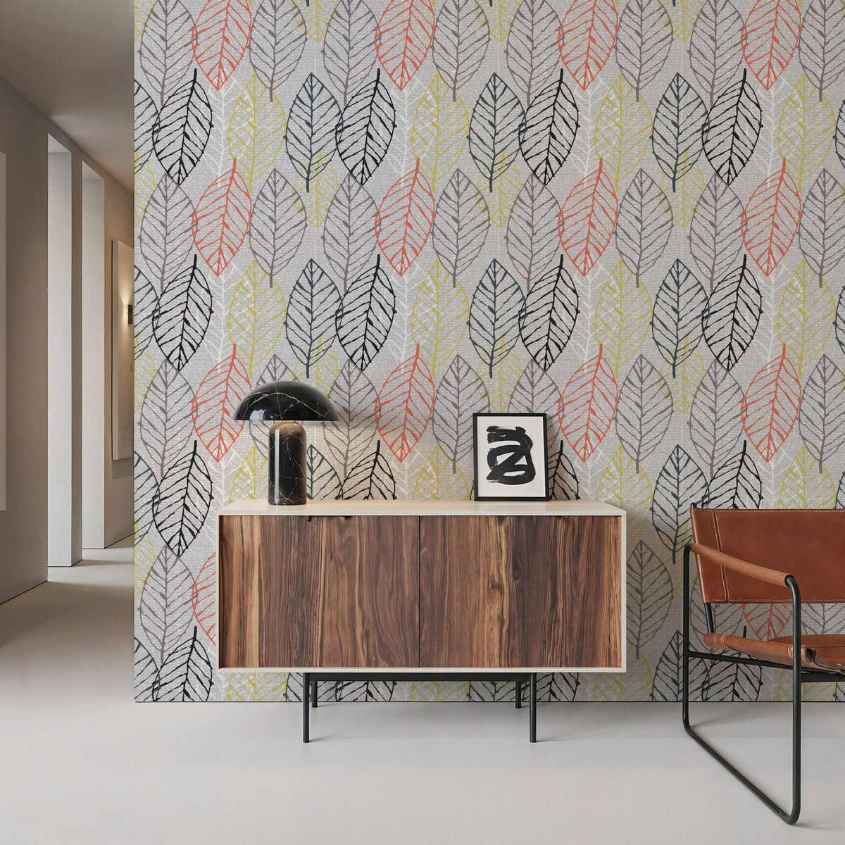 Happy Garden Grey Leaves Mural Wallpaper - room preview 06