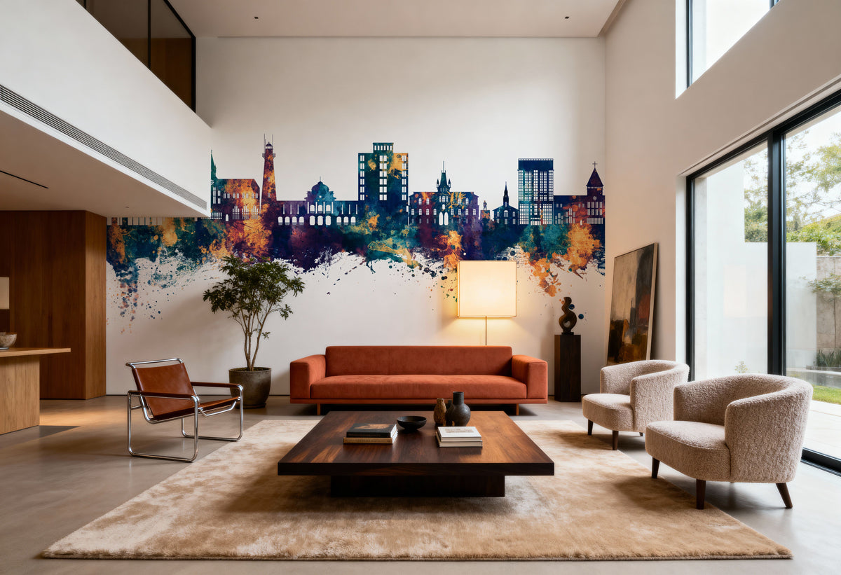 Georgetown Guyana Skyline Blue & Bronze Mural Wallpaper - room preview 06
