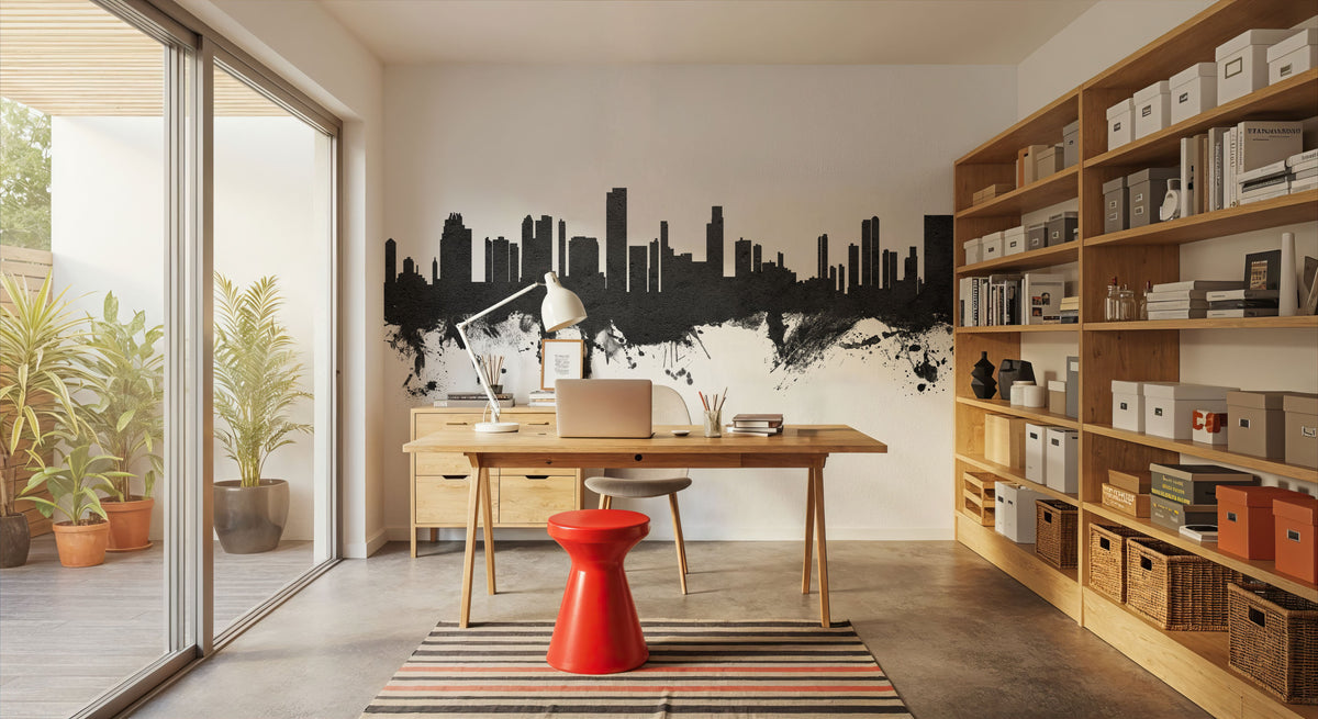 Honolulu Hawaii Skyline Black & White Mural Wallpaper - room preview 06