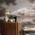 Riverbank Oak Landscape, Sepia Mural Wallpaper - room preview 06