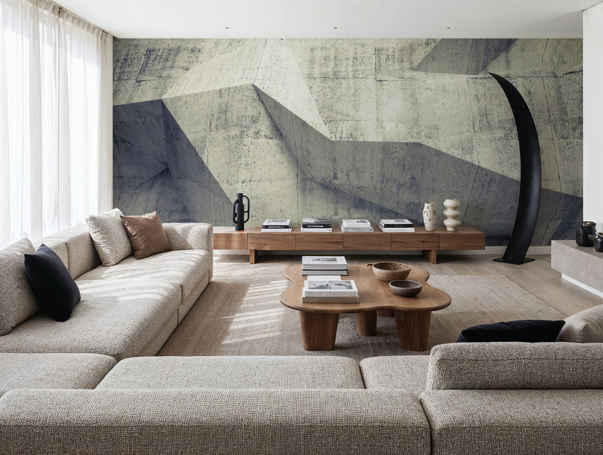 Concrete Shapes Warm Gray Mural Wallpaper - room preview 06