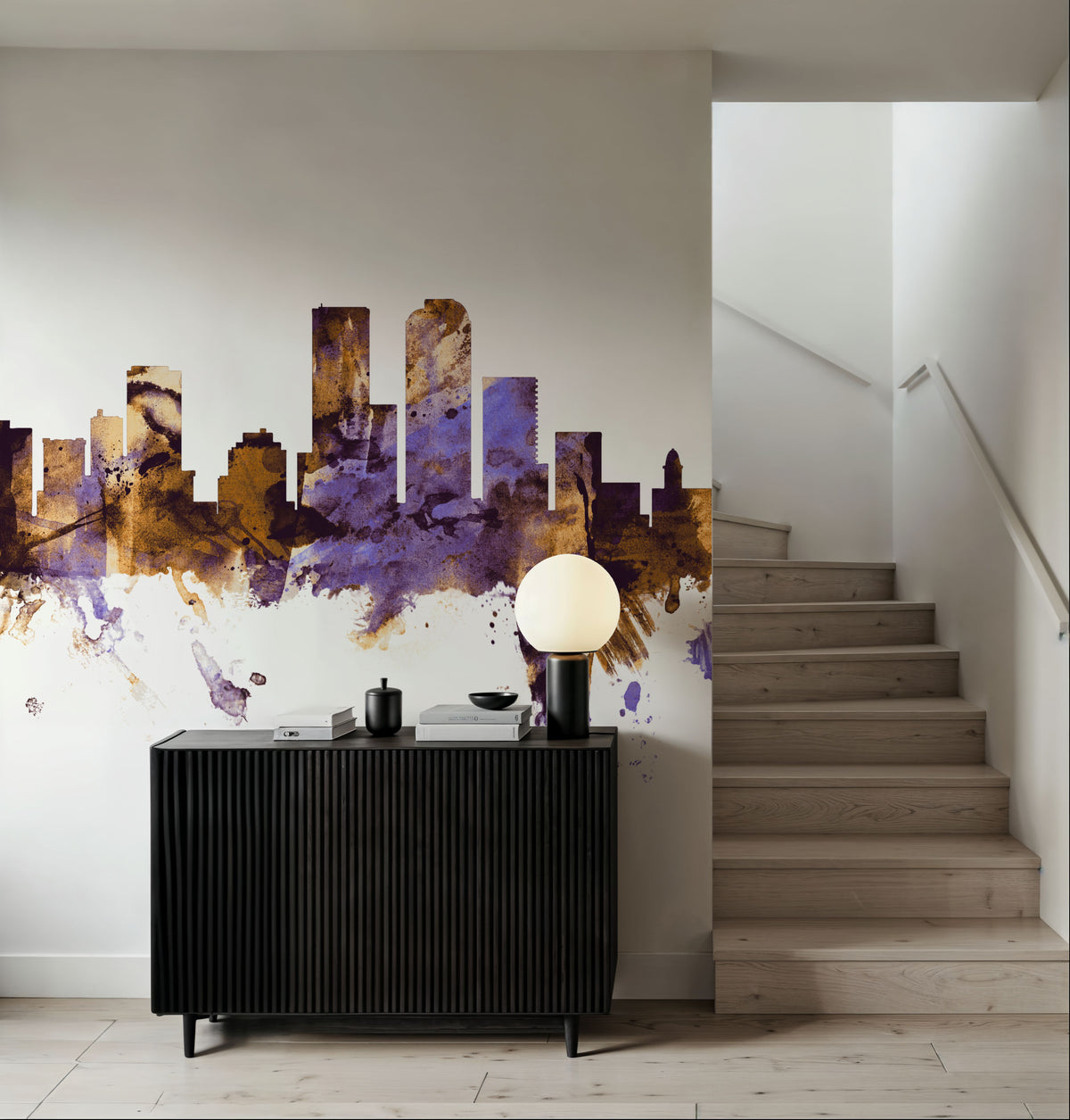 Denver Skyline Purple & Gold Mural Wallpaper - room preview 06