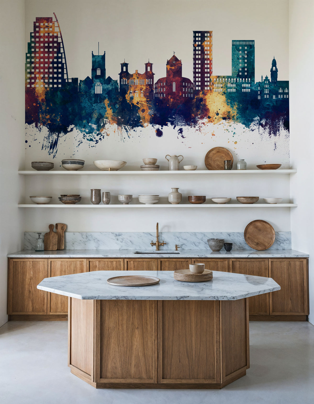 Kingston Upon Thames England Skyline Blue & Bronze Mural Wallpaper - room preview 06
