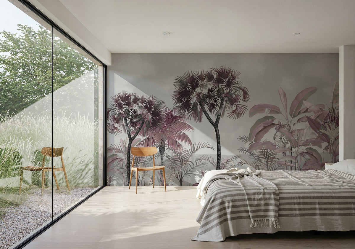 Tropical Forest Strolls Gray Blue Mural Wallpaper - room preview 06