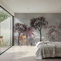 Tropical Forest Strolls Gray Blue Mural Wallpaper - room preview 06