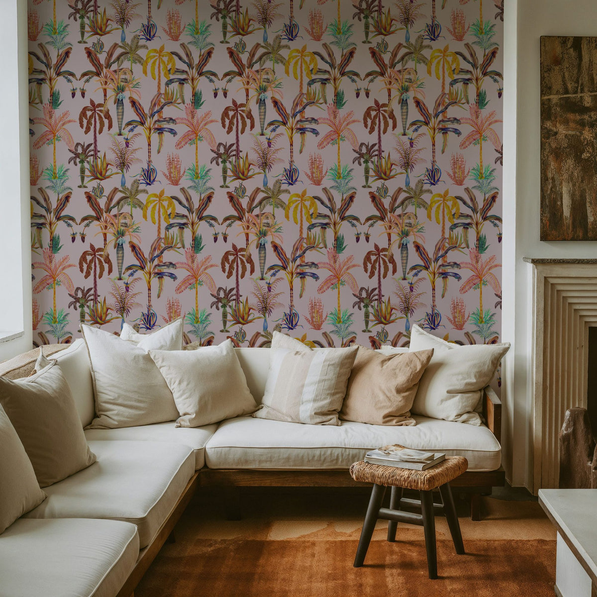 Statement Palms Petite, Light Pink Mural Wallpaper - room preview 06