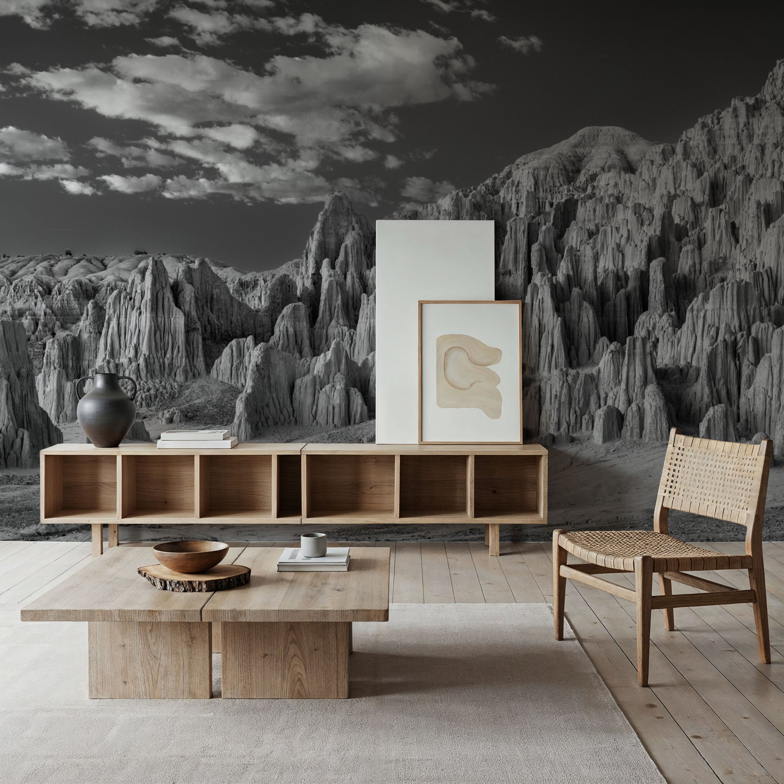 Cathedral Gorge, Black and White Mural Wallpaper