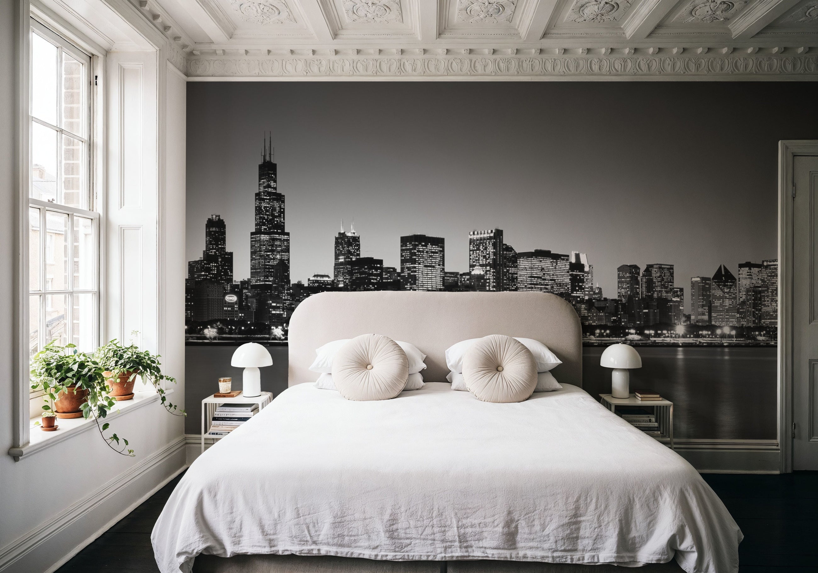Manhattan Reflection Black & White Mural Wallpaper