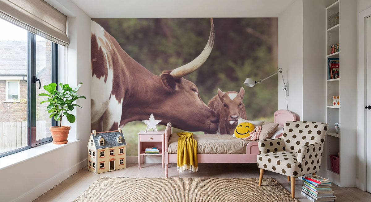 Longhorn Pasture Pair Mural Wallpaper - room preview 06