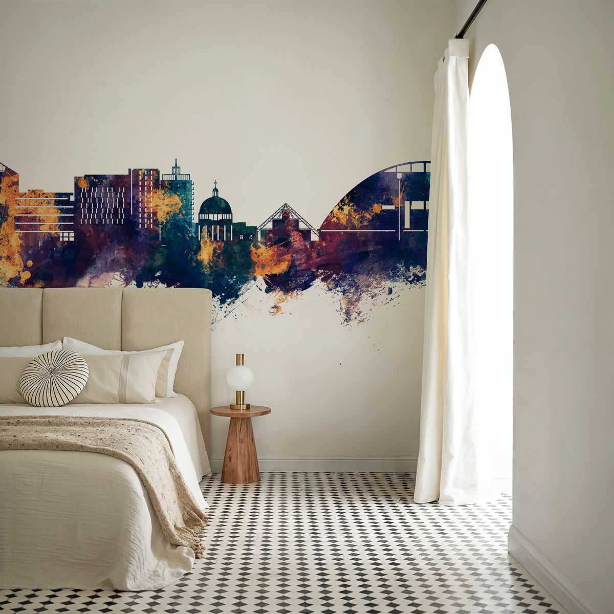 Milton Keynes England Skyline Blue & Bronze Mural Wallpaper - room preview 06