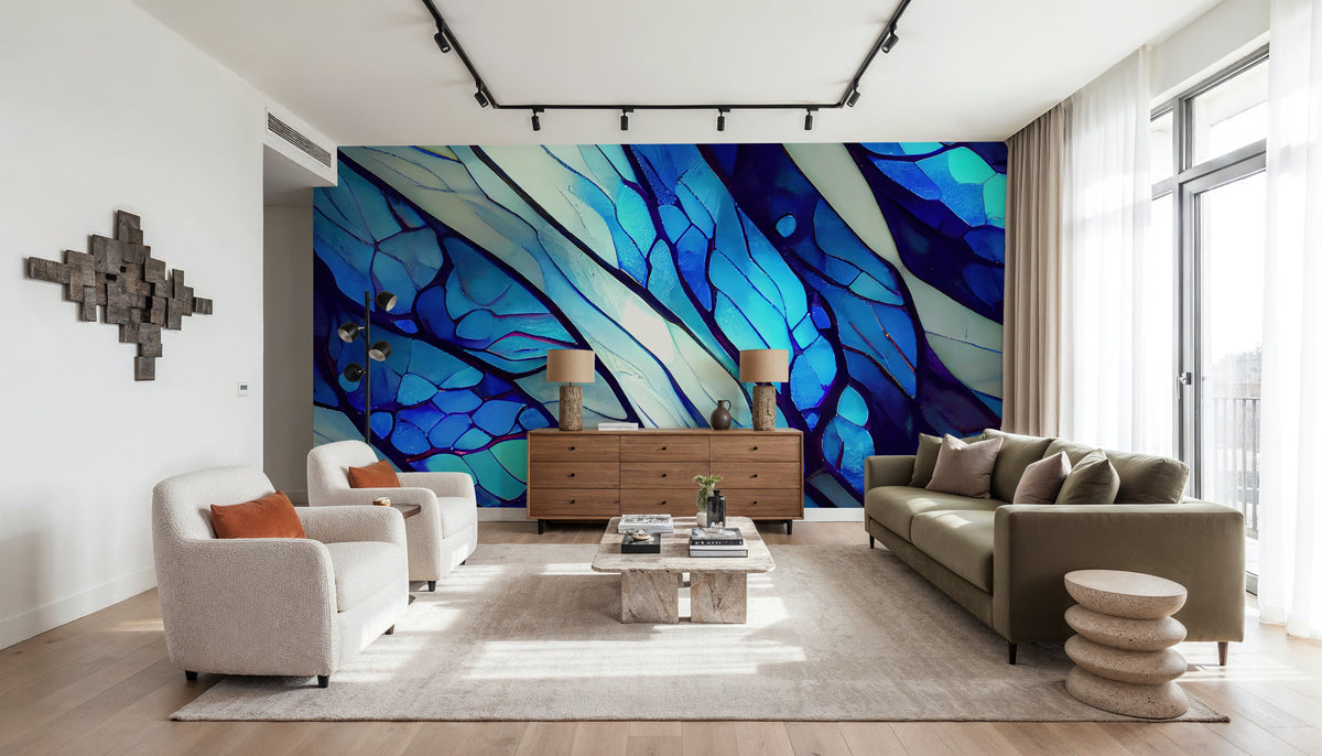 Blue Organic Fields Mural Wallpaper - room preview 06