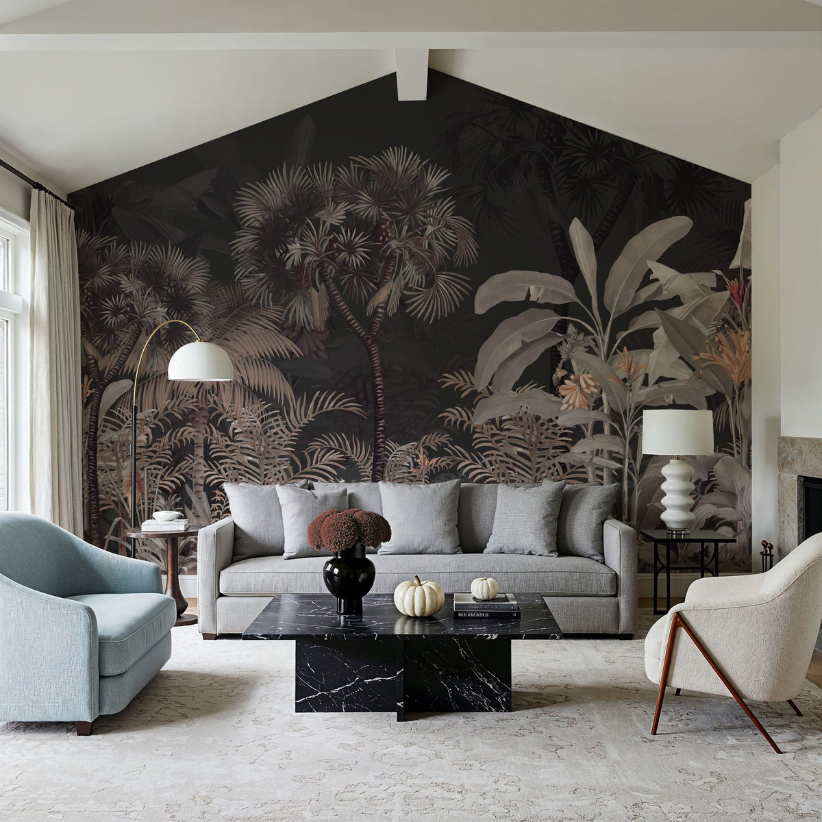 Tropical Forest Strolls Dark Gray Mural Wallpaper - room preview 06