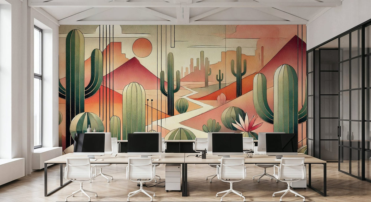 Cactus Sunset Vista Mural Wallpaper - room preview 06